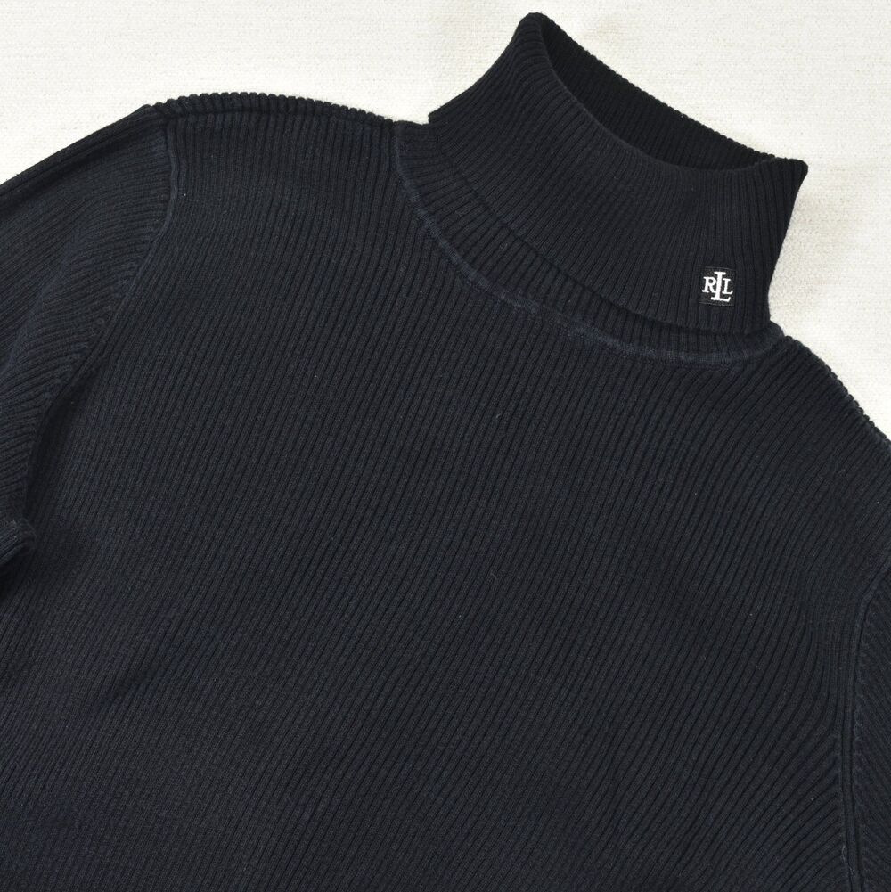 Lauren Ralph Lauren Black Ribbed Turtleneck Sweater Size L Monogram Knit Layer